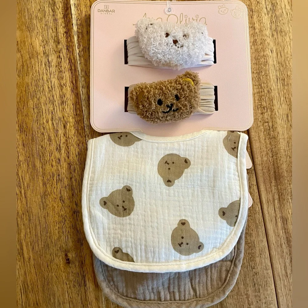 Kids Bear Hair Clips and Bib Set